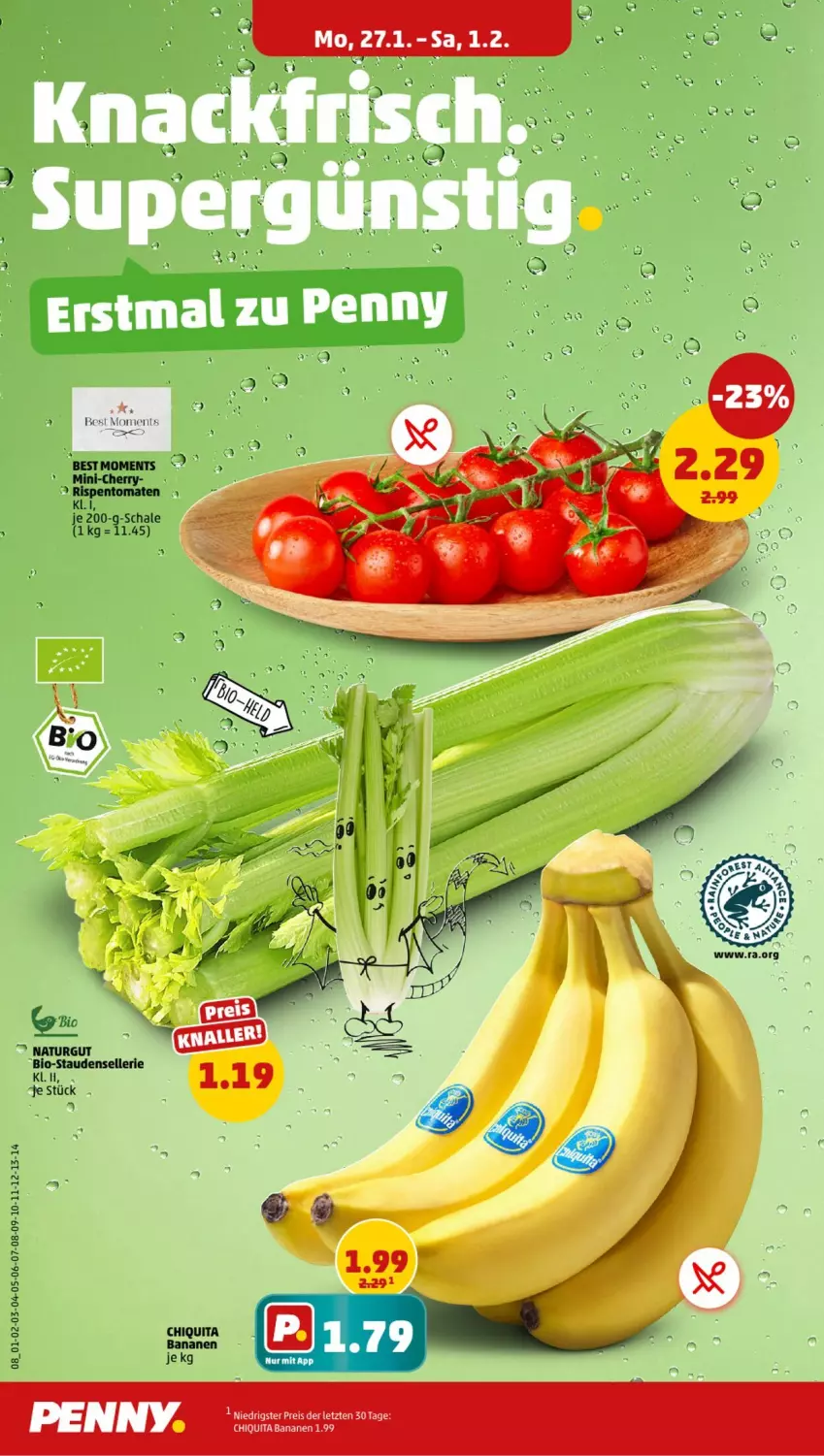 Aktueller Prospekt Penny - Prospekte - von 27.01 bis 01.02.2025 - strona 8 - produkty: banane, bananen, bio, chiquita, eis, elle, natur, reis, rispentomaten, Schal, Schale, stauden, tomate, tomaten, ZTE