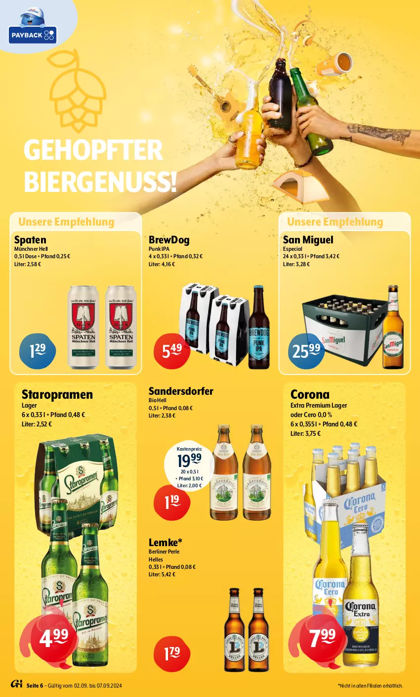 Aktueller Prospekt Getraenke Hoffmann - Prospekte - von 02.09 bis 07.09.2024 - strona 6 - produkty: berliner, bier, bio, corona, corona extra, eis, elle, nuss, reis, Spaten, Staropramen, Ti