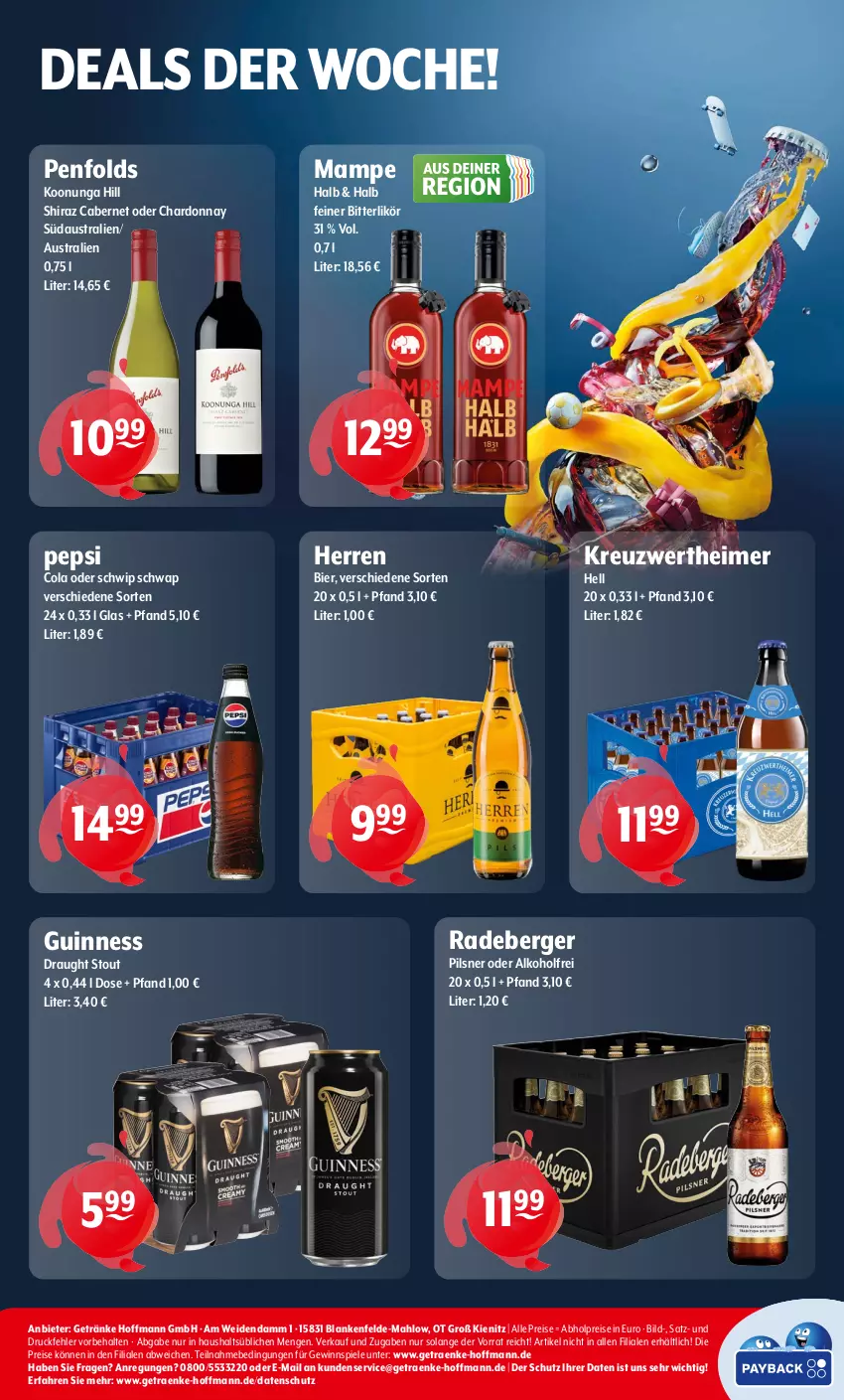 Aktueller Prospekt Getraenke Hoffmann - Prospekte - von 02.09 bis 07.09.2024 - strona 8 - produkty: abholpreise, alkohol, aust, Berger, bier, cabernet, chardonnay, cola, eimer, eis, getränk, getränke, gewinnspiel, Guinness, likör, mam, pepsi, Pepsi Cola, pils, pilsner, radeberger, radeberger pilsner, reis, Schwip Schwap, Spiele, Ti