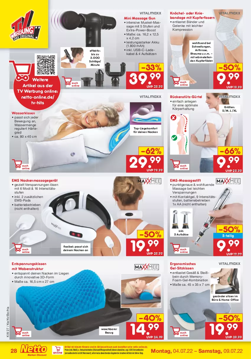 Aktueller Prospekt Netto Marken-Discount - Filial-Angebote - von 04.07 bis 09.07.2022 - strona 28 - produkty: akku, batterie, deka, eis, Heu, kissen, ladekabel, Liege, Massagegerät, ndk, office, reis, sitzkissen, Ti, usb, versandkostenfrei, wasser