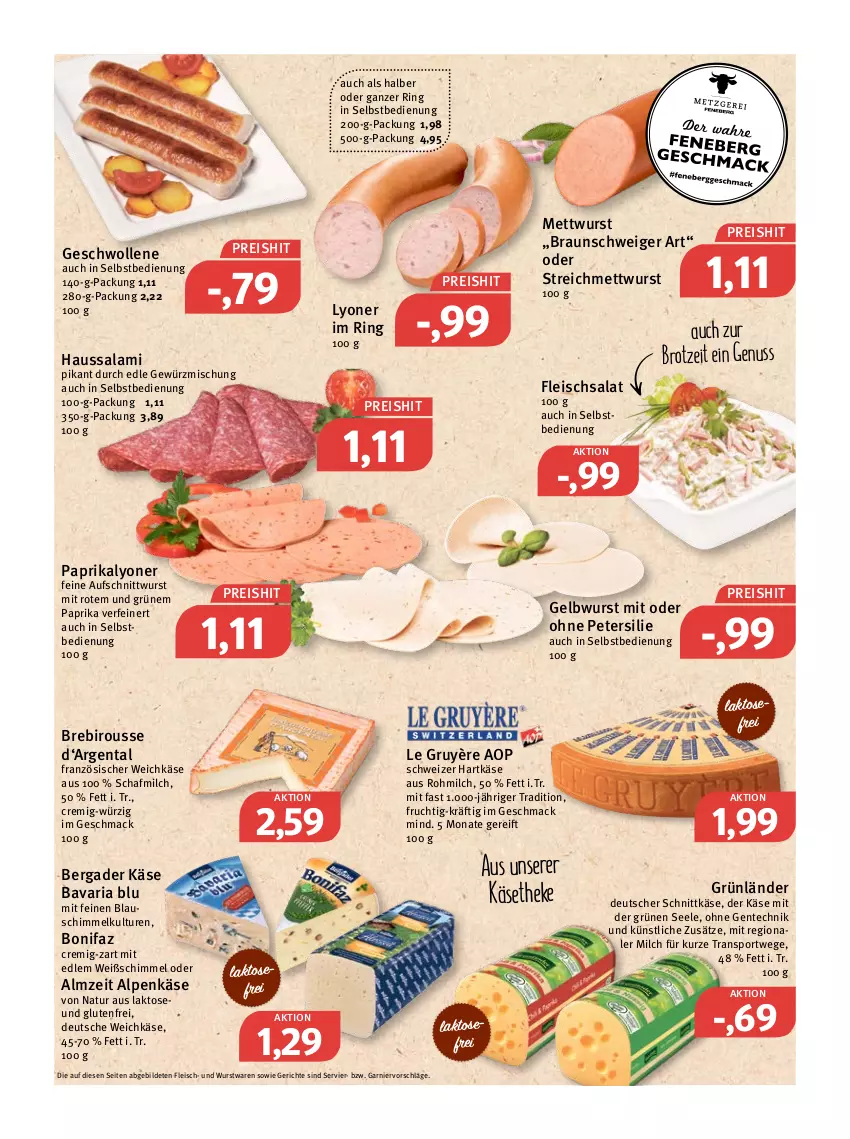 Aktueller Prospekt Feneberg - Prospekte - von 03.03 bis 05.03.2022 - strona 4 - produkty: aufschnitt, bavaria blu, bergader, braun, brot, deutscher schnittkäse, eis, ente, fleisch, fleischsalat, französischer weichkäse, frucht, garnier, gewürz, Gewürzmischung, grünländer, hartkäse, Haussalami, Käse, käsetheke, lyoner, mac, Mett, mettwurst, milch, natur, nuss, paprika, petersilie, reis, Ria, ring, salami, salat, schnittkäse, schweizer hartkäse, Sport, Ti, weichkäse, wolle, wurst, Yo