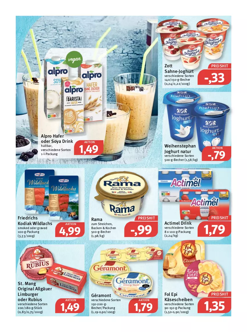 Aktueller Prospekt Feneberg - Prospekte - von 03.03 bis 05.03.2022 - strona 7 - produkty: actimel, actimel drink, alpro, Becher, burger, drink, eis, fol epi, géramont, gin, hafer, joghur, joghurt, Käse, käsescheiben, lachs, LG, Limburger, natur, rama, reis, Rubius, sahne, soya, St. Mang, Ti, weihenstephan, Wild, wildlachs, zott