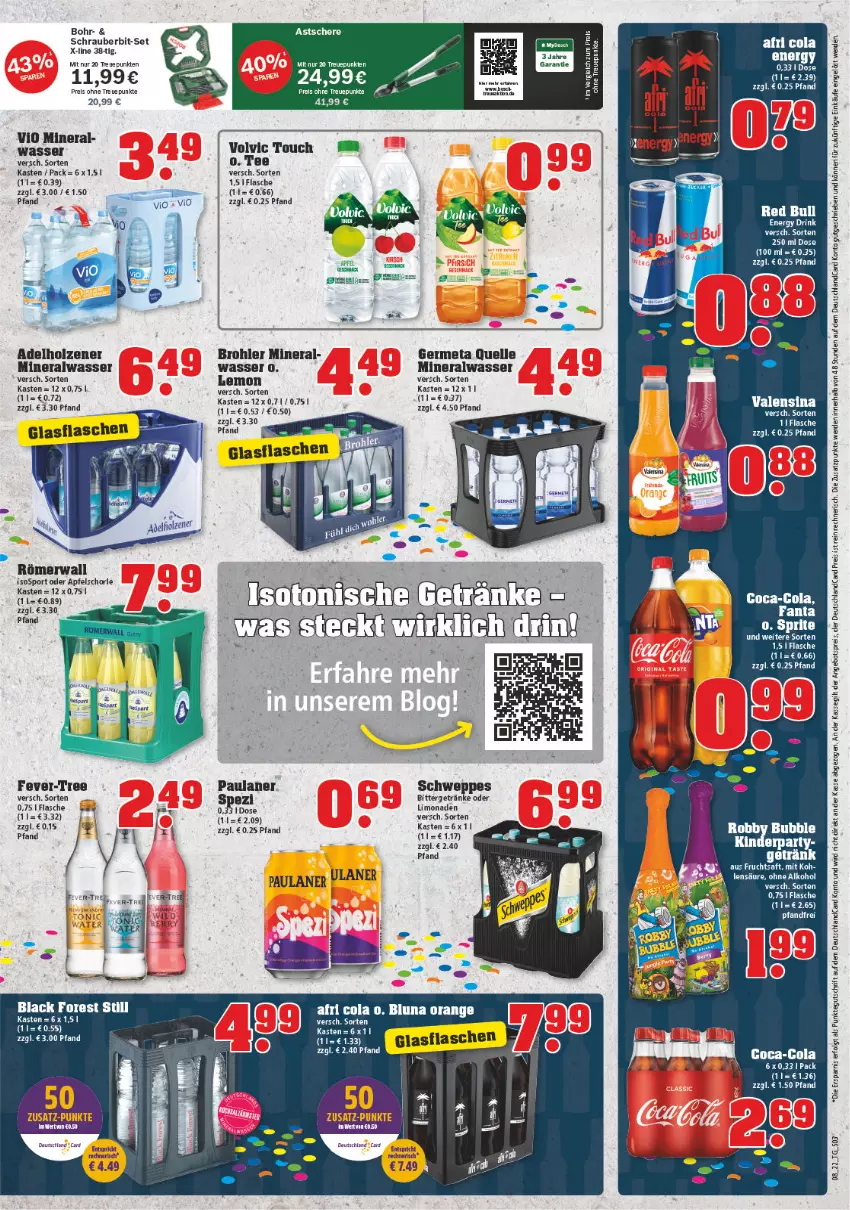 Aktueller Prospekt Trinkgut - von 21.02 bis 26.02.2022 - strona 3 - produkty: adelholzener, Afri Cola, alkohol, Alwa, angebot, angebotspreis, apfel, Apfelschorle, bett, black forest, bosch, coca-cola, cola, deutschlandcard, drink, eis, elle, energy drink, erde, fever-tree, flasche, Germ, getränk, getränke, glasflasche, Holz, lack, LG, limo, limonade, limonaden, mineralwasser, ohne alkohol, Paula, paulaner, reis, rel, Schere, schorle, schweppes, Spezi, Sport, tee, Ti, tuc, valensina, volvic, wasser