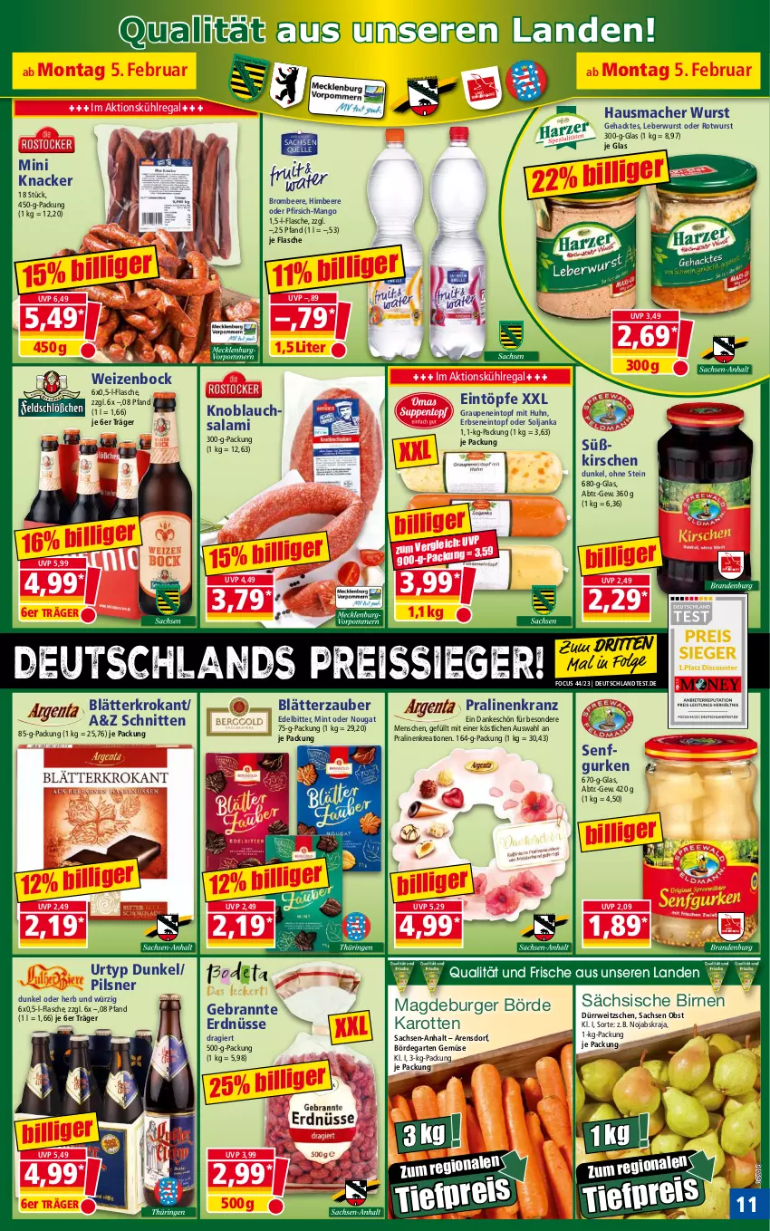 Aktueller Prospekt Norma - Norma - von 05.02 bis 12.02.2024 - strona 11 - produkty: beere, Birnen, brombeere, burger, eintopf, eintöpfe, eis, elle, erbsen, erdnüsse, flasche, Garten, Gebrannte Erdnüsse, gurke, gurken, Hausmacher, himbeer, himbeere, karotten, kirsch, kirsche, kirschen, knacker, knoblauch, Knoblauchsalami, Kranz, kühlregal, leberwurst, LG, mac, mango, mint, obst, pfirsich, pils, pilsner, pralinen, regal, reis, reiss, Rotwurst, rwe, sac, salami, schnitten, senf, Ti, tiefpreis, topf, urtyp, wurst