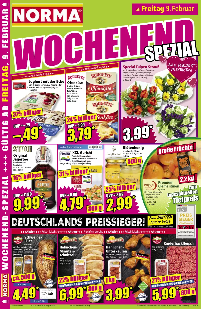 Aktueller Prospekt Norma - Norma - von 05.02 bis 12.02.2024 - strona 18 - produkty: auer, ball, Becher, Blüte, blütenhonig, butter, clementinen, eis, filet, flasche, fleisch, Garten, gin, hackfleisch, honig, Jagertee, joghur, joghurt, joghurt mit der ecke, Käse, kirsch, kirsche, kräuter, kräuterbutter, lebensmittel, LG, minutenschnitzel, natur, nudel, Ofen, Ofenkäse, paprika, pfanne, reis, reiss, rind, rinder, rinderhackfleisch, Sauerrahm, schnitzel, schoko, schoko balls, schwein, schweine, schweinefilet, Speck, Spezi, spinat, tee, Ti, tiefpreis, torte, tortellini, wein, weine, zwiebel