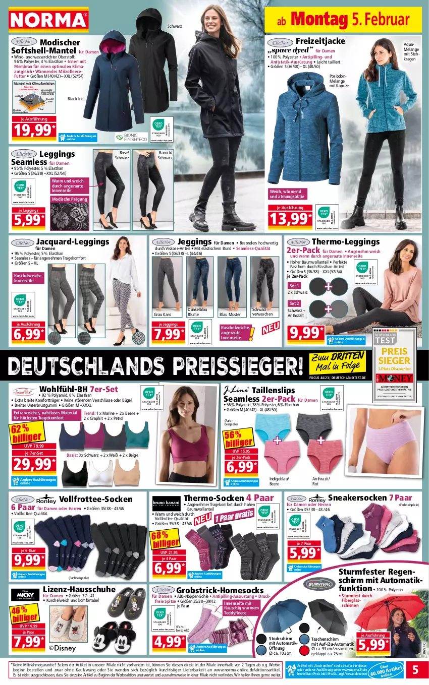 Aktueller Prospekt Norma - Norma - von 05.02 bis 12.02.2024 - strona 5 - produkty: aqua, asti, auto, Bau, Bebe, beere, blume, Brei, bügel, eis, Elan, elle, Frottee-Socken, gin, Hausschuhe, Jacke, Kuschelweich, lack, leggings, LG, Mantel, ndk, obst, reis, reiss, Ria, schuhe, slip, slips, sneaker, sneakersocken, socken, Spiele, Taillenslip, Tasche, taschen, tee, Ti, Tipi, tisch, wasser