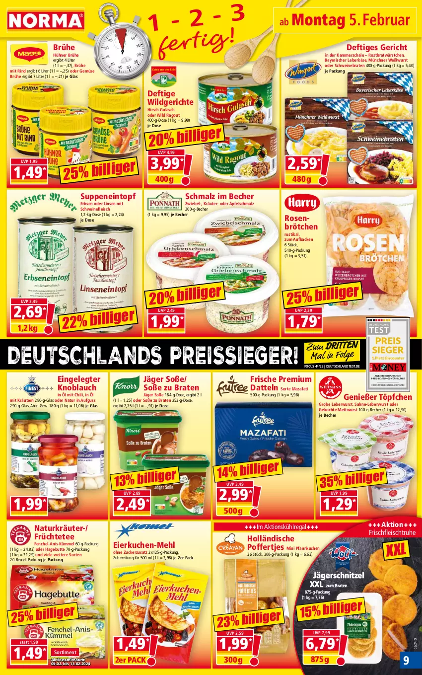 Aktueller Prospekt Norma - Norma - von 05.02 bis 12.02.2024 - strona 9 - produkty: apfel, Becher, beutel, braten, brötchen, Brühe, chili, Datteln, eier, eintopf, eis, erbsen, fenchel, fleisch, früchte, Früchtetee, gulasch, hühner, Käse, knoblauch, kräuter, kräutern, kuchen, kühlregal, leberkäs, leberkäse, leberwurst, LG, linsen, malz, mehl, Mett, mettwurst, natur, Pfannkuchen, Poffertjes, Ragout, regal, reis, reiss, rind, rosen, sahne, Schal, Schale, Schmalz, schnitzel, schwein, schweine, schweinebraten, schweinefleisch, Soße, suppe, suppen, tee, Ti, topf, Töpfchen, wein, weine, Weißwurst, Wild, wurst, würstchen, zucker, zwiebel