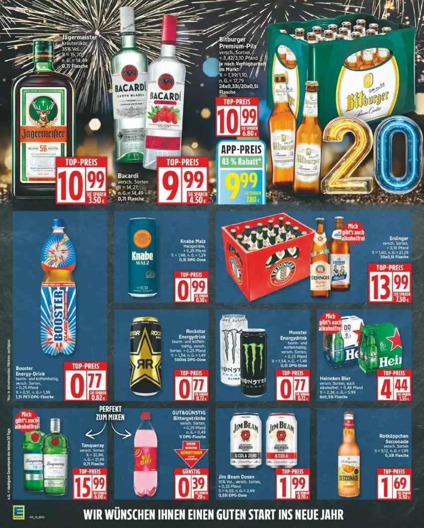Aktueller Prospekt Edeka - Prospekte - von 29.12.2026 bis 03.01.2027 - strona 12 - produkty: alkohol, bacardi, Bad, bier, cola, drink, ecco, eier, eis, flasche, heineken, malz, reis, tee, top-preis