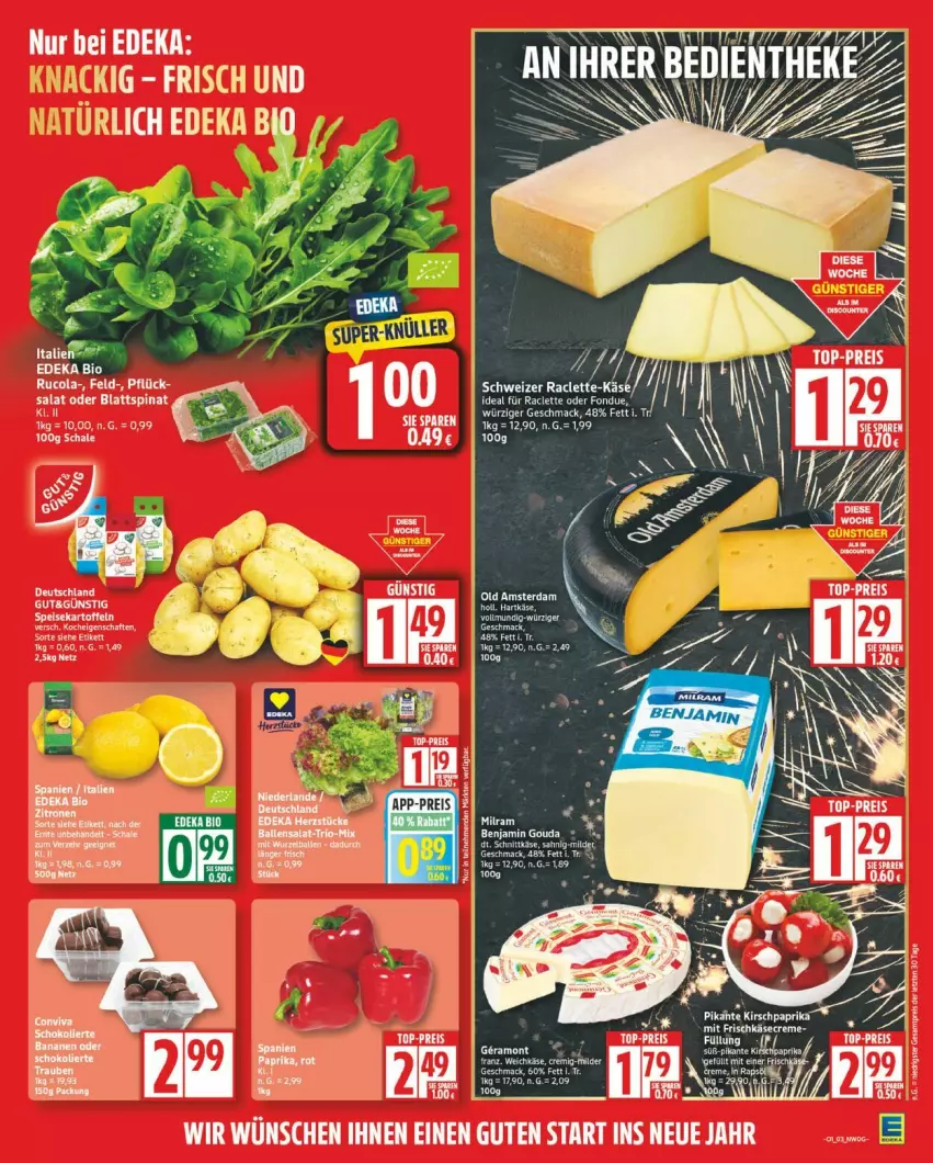 Aktueller Prospekt Edeka - Prospekte - von 29.12.2026 bis 03.01.2027 - strona 3 - produkty: blattspinat, cola, deit, Käse, mac, Old Amsterdam, rucola, salat, Schal, Schale, spinat, tee, Ti, Wanne