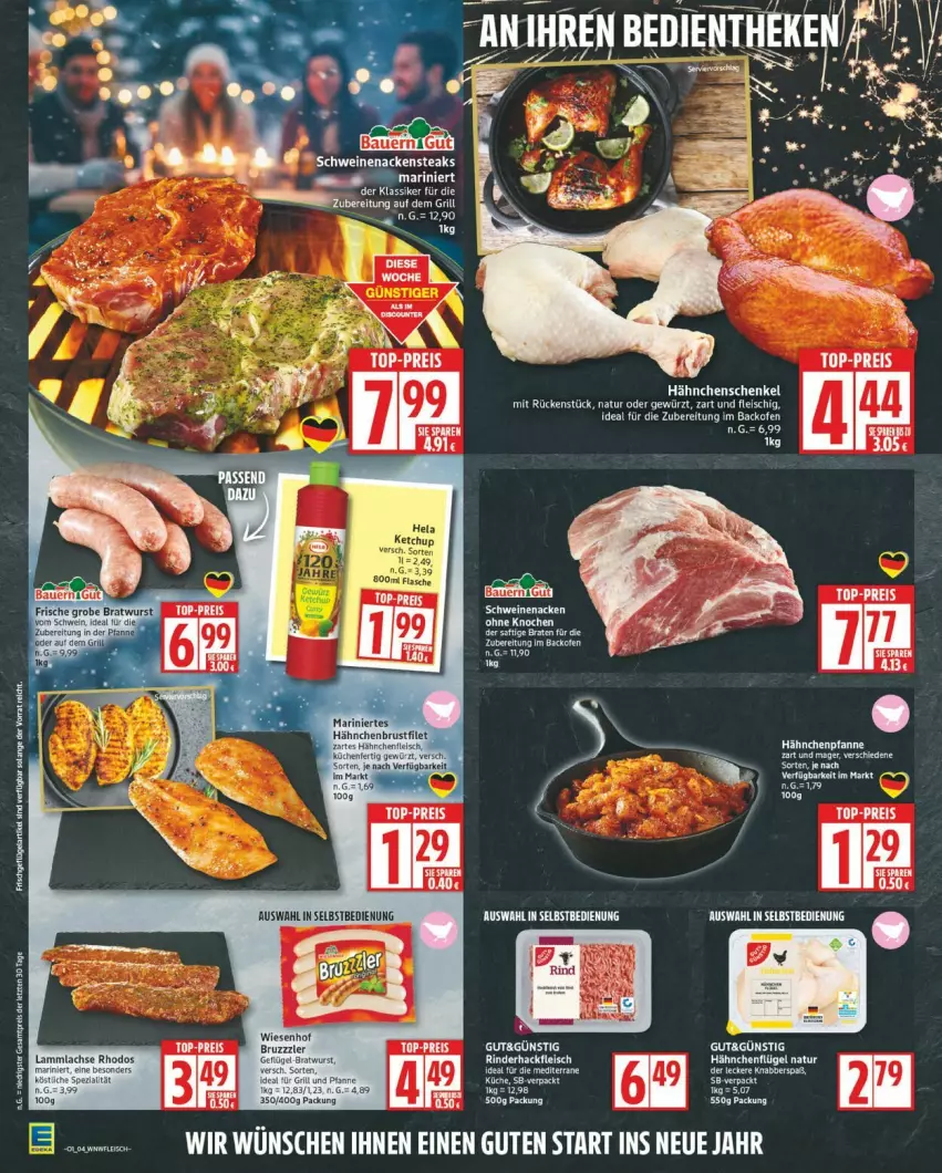 Aktueller Prospekt Edeka - Prospekte - von 29.12.2026 bis 03.01.2027 - strona 4 - produkty: auer, backofen, Bau, Bauer, braten, bruzzzler, eis, elle, ente, fleisch, gewürz, hackfleisch, hähnchenschenkel, henkel, küche, natur, Ofen, rind, rinder, rinderhackfleisch, saft, schenkel, Ti, wiesenhof