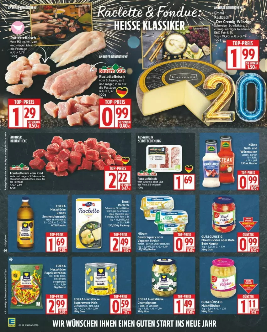 Aktueller Prospekt Edeka - Prospekte - von 29.12.2026 bis 03.01.2027 - strona 8 - produkty: beutel, blume, blumen, blumenöl, eis, emmi, fleisch, Fondue, Käse, LG, mais, paprika, reifen, reis, schnitten, schwein, sonnenblume, sonnenblumen, sonnenblumenöl, steak, steakhüfte, tee, Ti, tisch, top-preis, wein