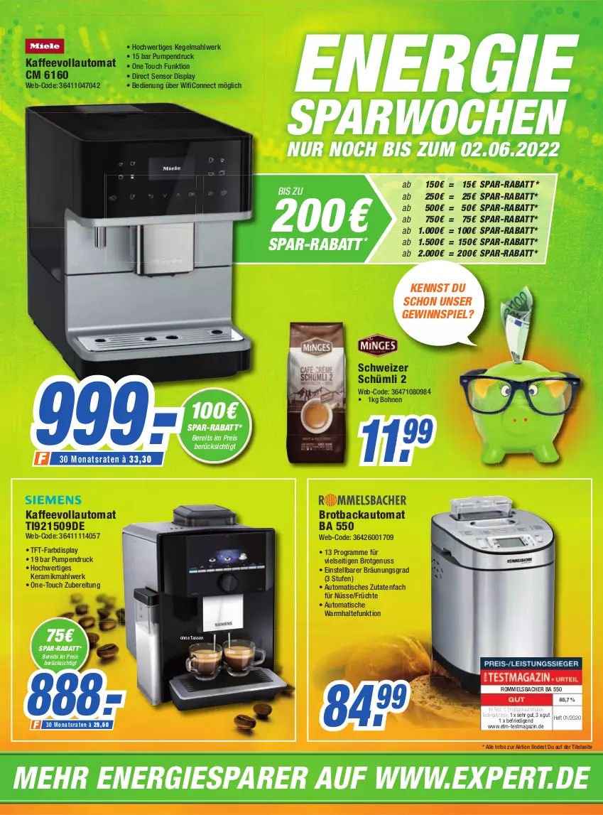 Aktueller Prospekt Expert Aalen - Prospekte - von 25.05 bis 31.05.2022 - strona 4 - produkty: auto, bohne, bohnen, brot, Brotbackautomat, Brotbackautomaten, cin, eis, früchte, gewinnspiel, kaffee, kaffeevollautomat, magazin, nuss, reis, rel, tasse, tft-farbdisplay, Ti, tisch, tomate, tomaten