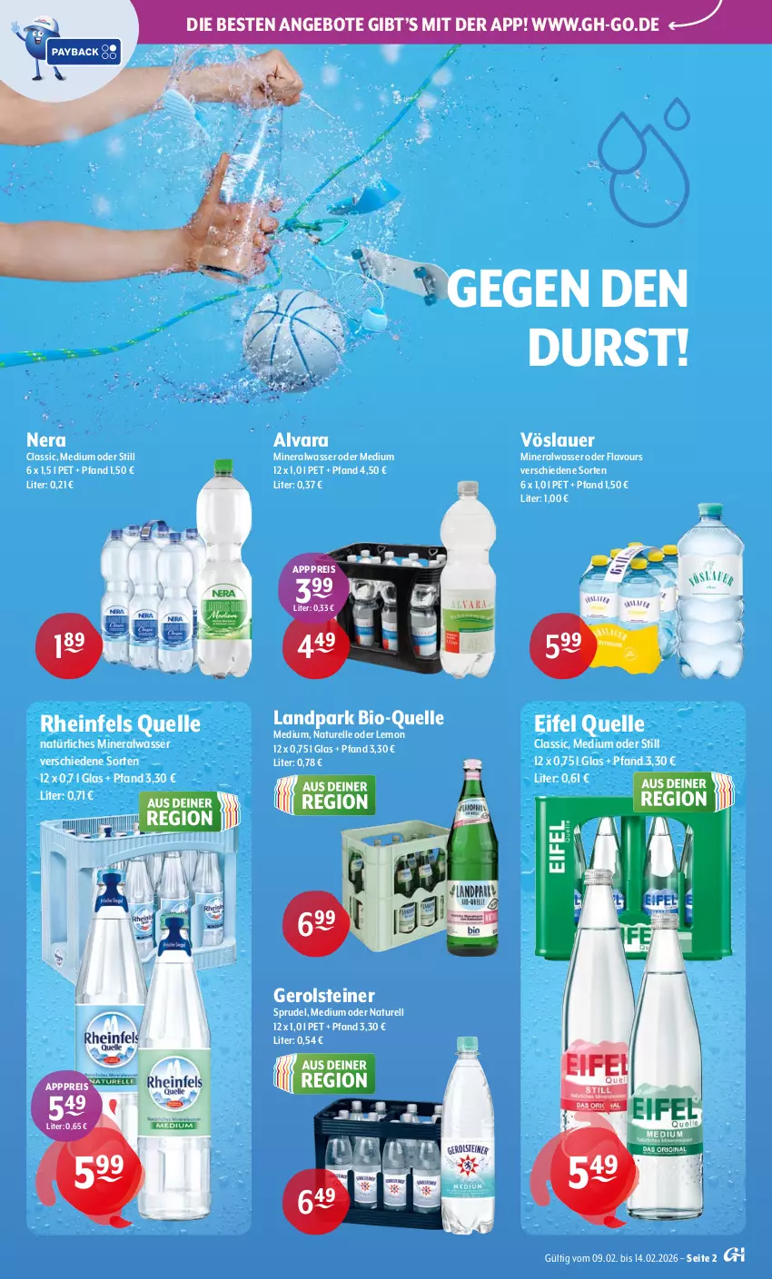 Aktueller Prospekt Getraenke Hoffmann - Prospekte - von 09.02 bis 14.02.2026 - strona 2 - produkty: Alwa, angebot, angebote, auer, bio, eis, elle, gerolsteine, gerolsteiner, mineralwasser, natur, natürliches mineralwasser, reis, rel, rheinfels quelle, Sprudel, steiner, Ti, vöslauer, wasser