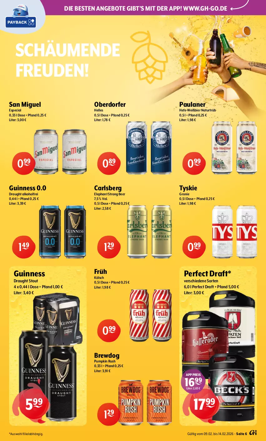 Aktueller Prospekt Getraenke Hoffmann - Prospekte - von 09.02 bis 14.02.2026 - strona 6 - produkty: alkohol, angebot, angebote, bier, carlsberg, eis, elle, Früh Kölsch, Guinness, Hefe, natur, Paula, paulaner, reis, Ti, tyskie