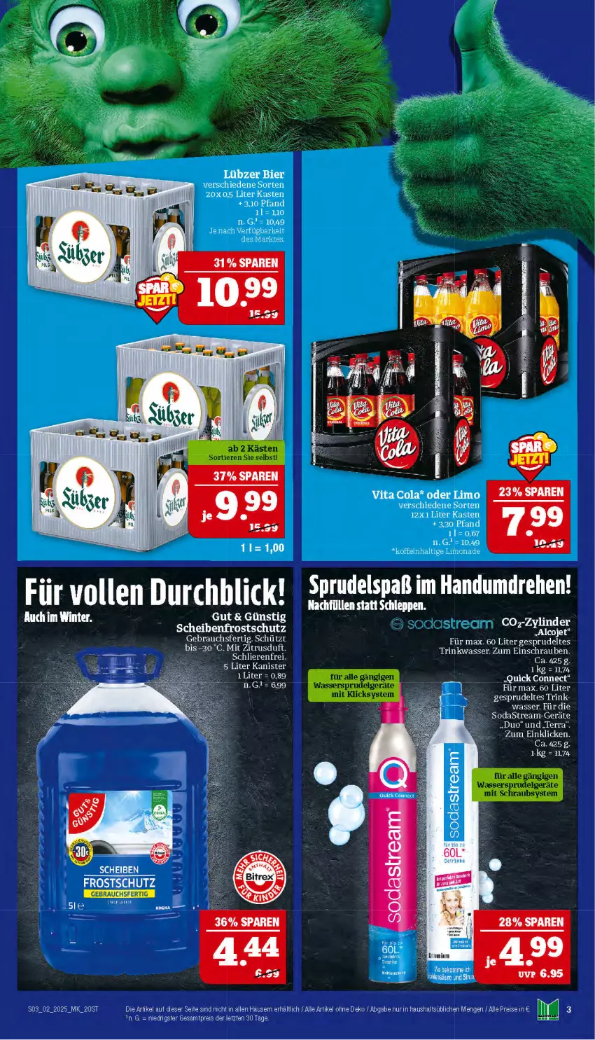 Aktueller Prospekt Marktkauf - Prospekt - von 05.01 bis 11.01.2025 - strona 3 - produkty: bier, cola, eis, LG, limo, limonade, Lübzer, Rauch, reis, Scheibenfrostschutz, schrauben, Soda, sodastream, Sprudel, Ti, Tiere, vita, Vita C, wasser, ZTE