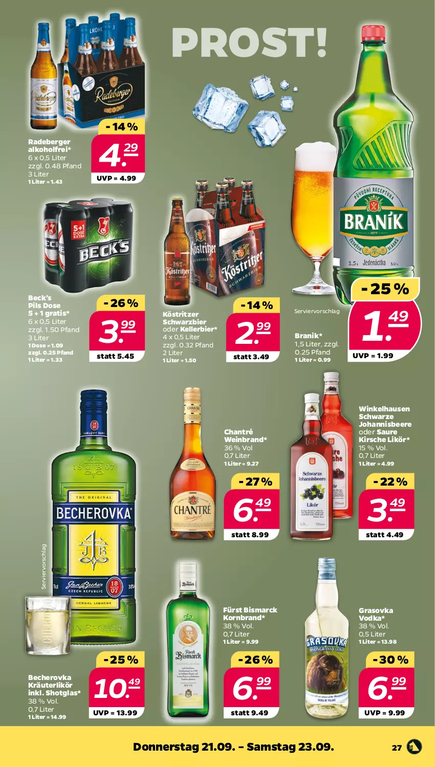 Aktueller Prospekt Netto - Woche 38 - von 18.09 bis 23.09.2023 - strona 27 - produkty: alkohol, Becher, Becherovka, beere, Berger, bier, bismarck, chantré, elle, hero, johannisbeere, kellerbier, kirsch, kirsche, korn, köstritzer, kräuter, kräuterlikör, likör, pils, radeberger, Shotglas, Ti, vodka, wein, weinbrand, winkelhausen