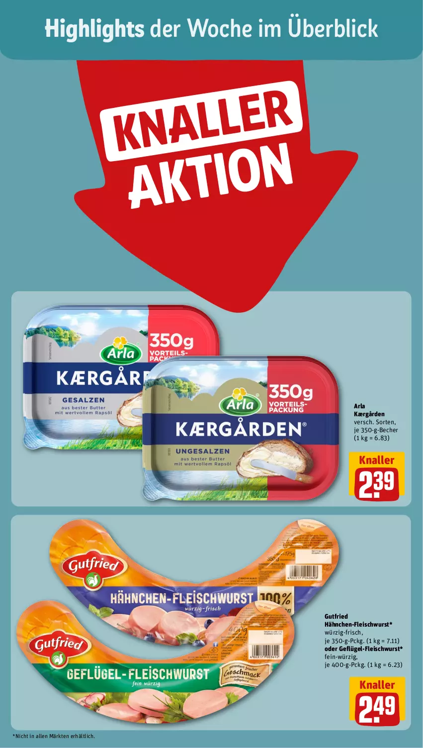 Aktueller Prospekt Rewe - Prospekte - von 04.03 bis 09.03.2024 - strona 2 - produkty: arla, Becher, eis, fleisch, fleischwurst, Geflügel, Geflügel-Fleischwurst, gutfried, Kærgården, wurst