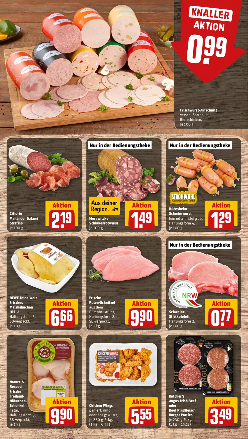 Aktueller Prospekt Rewe - Prospekte - von 04.03 bis 09.03.2024 - strona 6 - produkty: aufschnitt, beef, bier, bierschinken, brustfilet, burger, chicken wings, eis, filet, fleisch, frischwurst-aufschnitt, gewürz, hähnchenschenkel, henkel, kotelett, LG, mais, natur, pute, putenbrust, putenbrustfilet, rewe feine welt, rind, rindfleisch, Rotwurst, salami, schenkel, schinken, schnitzel, schwein, schweine, Ti, wein, weine, wurst