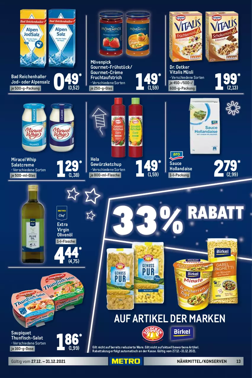 Aktueller Prospekt Metro - Food - von 27.12 bis 31.12.2021 - strona 15 - produkty: aufstrich, auto, Bad, creme, Dr. Oetker, fisch, flasche, frucht, fruchtaufstrich, gewürz, gewürzketchup, gin, Hela, hollandaise, in olivenöl, ketchup, Konserven, LG, miracel, miracel whip, mövenpick, müsli, olive, oliven, olivenöl, salat, salatcreme, salz, sauce, sauce hollandaise, saupiquet, thunfisch, Ti, tisch, vita, vitalis, vitalis müsli