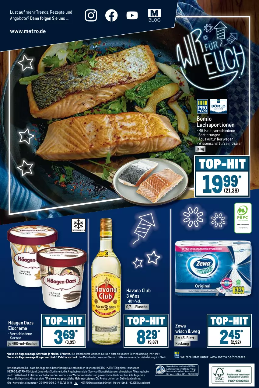 Aktueller Prospekt Metro - Food - von 27.12 bis 31.12.2021 - strona 22 - produkty: abholpreise, angebot, angebote, aqua, Becher, creme, eis, eiscreme, flasche, getränk, getränke, Havana Club, ilag, lachs, LG, lieferservice, Metro, metro gastro, Palette, Rauch, reis, rezept, rezepte, rwe, Sport, Ti, zewa