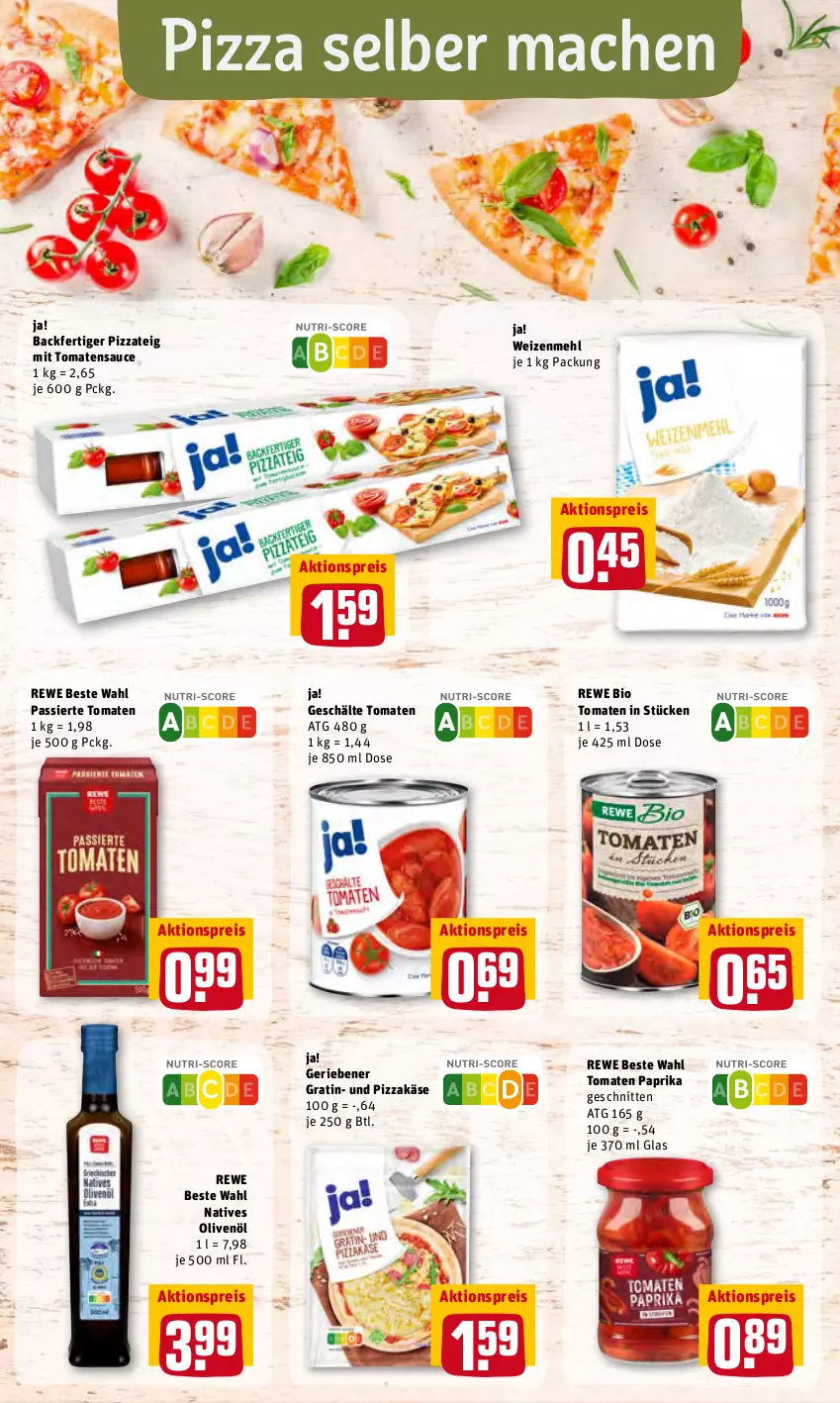 Aktueller Prospekt Rewe - Prospekte - von 07.03 bis 13.03.2022 - strona 24 - produkty: aktionspreis, bio, eis, Käse, mac, mehl, natives olivenöl, olive, oliven, olivenöl, paprika, pizza, Pizzateig, reis, rewe beste wahl, rewe bio, sauce, schnitten, Ti, tomate, tomaten, tomatensauce, weizenmehl