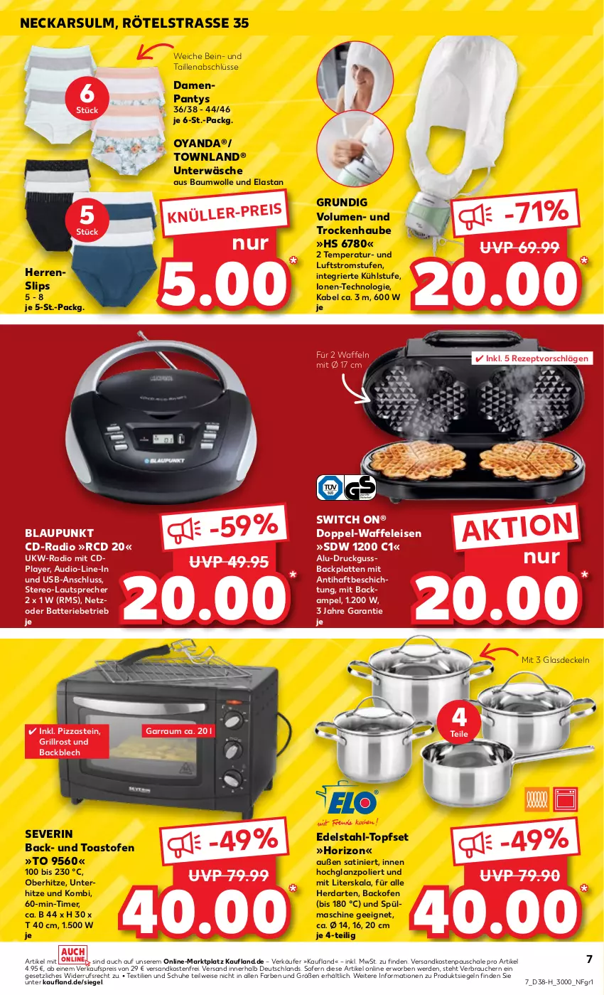 Aktueller Prospekt Kaufland - Extra-Angebote - von 21.09 bis 27.09.2023 - strona 7 - produkty: backofen, batterie, Bau, baumwolle, blaupunkt, decke, Deckel, edelstahl, eis, erde, garraum, Glasdeckel, grill, grillrost, grundig, herdarten, hochglanz, latte, lautsprecher, ndk, Ofen, panty, pizza, Radio, Rauch, reis, rezept, Schal, Schale, schuhe, severin, slip, slips, Ti, timer, toast, topf, Topfset, Unterwäsche, usb, versandkostenfrei, Waffeleisen, waffeln, wolle