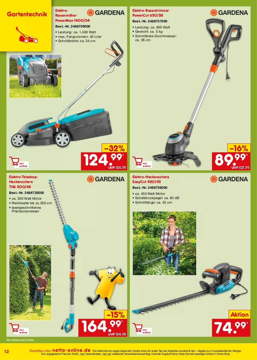 Aktueller Prospekt Netto Marken-Discount - Online-Angebote Juli - von 01.07 bis 31.07.2023 - strona 12 - produkty: angebot, Brei, eis, Elektro, ente, Garten, heckenschere, messer, ndk, rasen, rasenmäher, rasentrimmer, reis, Schal, Schere, schnitten, Teleskop, Ti, ZTE