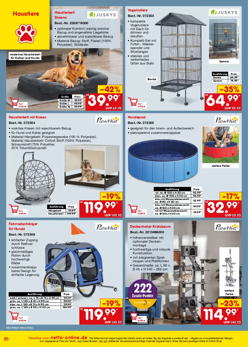 Aktueller Prospekt Netto Marken-Discount - Online-Angebote Juli - von 01.07 bis 31.07.2023 - strona 20 - produkty: angebot, Anhänger, aust, Bau, bett, bonita, decke, eis, Fahrrad, kissen, Kratzbaum, Liege, Mode, ndk, pool, reis, Ria, spielzeug, Stier, Ti, Tiere, wasser, Wild, ZTE