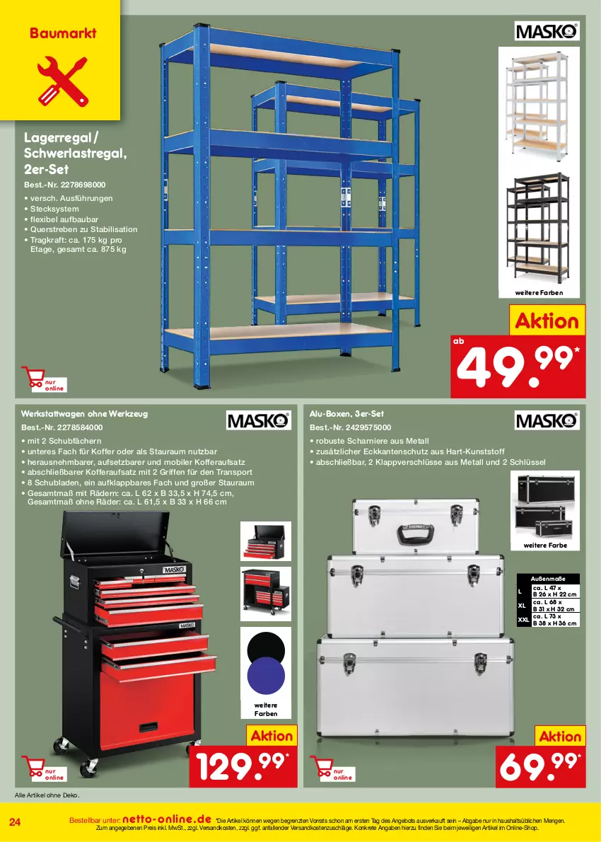 Aktueller Prospekt Netto Marken-Discount - Online-Angebote Juli - von 01.07 bis 31.07.2023 - strona 24 - produkty: angebot, Bau, eis, koffer, kraft, ndk, regal, reis, schubladen, schwerlastregal, Sport, Ti, werkzeug, ZTE