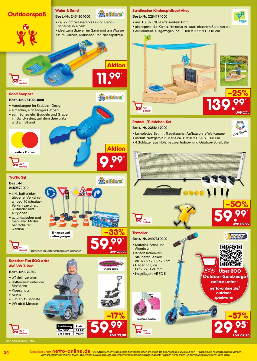 Aktueller Prospekt Netto Marken-Discount - Online-Angebote Juli - von 01.07 bis 31.07.2023 - strona 34 - produkty: angebot, ball, batterie, batterien, Bau, eis, elle, garnitur, Holz, Kinder, Kinderspiel, Kugel, ndk, reis, Ria, Roller, rum, Sandkasten, Schal, Spiele, spielwaren, spielzeug, Tasche, Ti, tisch, tragetasche, wasser, Wasserspritze, werkzeug, werkzeuge, ZTE