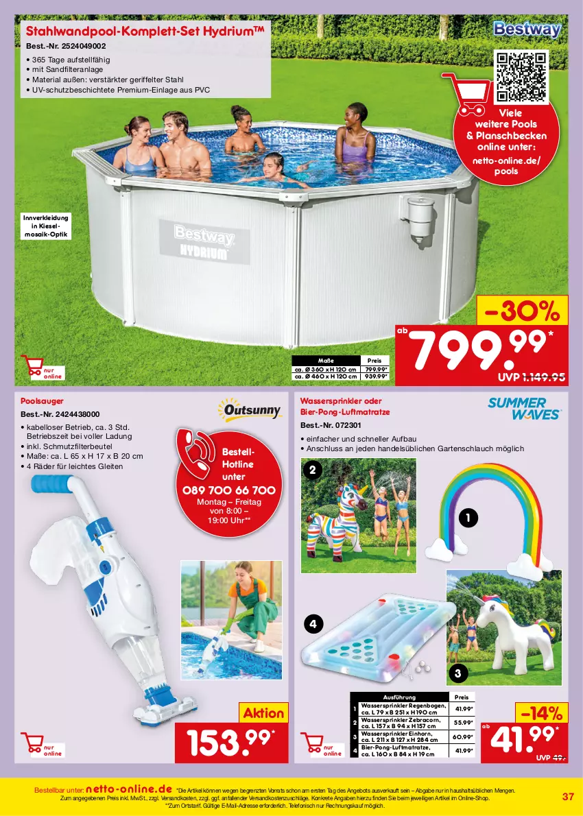 Aktueller Prospekt Netto Marken-Discount - Online-Angebote Juli - von 01.07 bis 31.07.2023 - strona 37 - produkty: angebot, Bau, beutel, bier, eis, elle, Garten, gartenschlauch, kleid, Kleidung, luftmatratze, matratze, ndk, planschbecken, pool, reis, Ria, sandfilteranlage, schlauch, telefon, Ti, uhr, wasser, ZTE