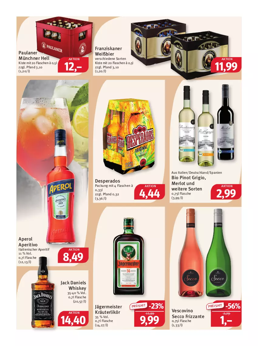 Aktueller Prospekt Feneberg - Prospekte - von 16.02 bis 18.02.2023 - strona 16 - produkty: aperitif, aperol, bier, bio, desperados, ecco, eis, flasche, franziskaner, frizzante, Germ, jack daniel, jack daniels, jägermeister, kräuter, kräuterlikör, likör, Meister, merl, merlot, Paula, paulaner, Pinot, pinot grigio, reis, Ti, vescovino, whiskey