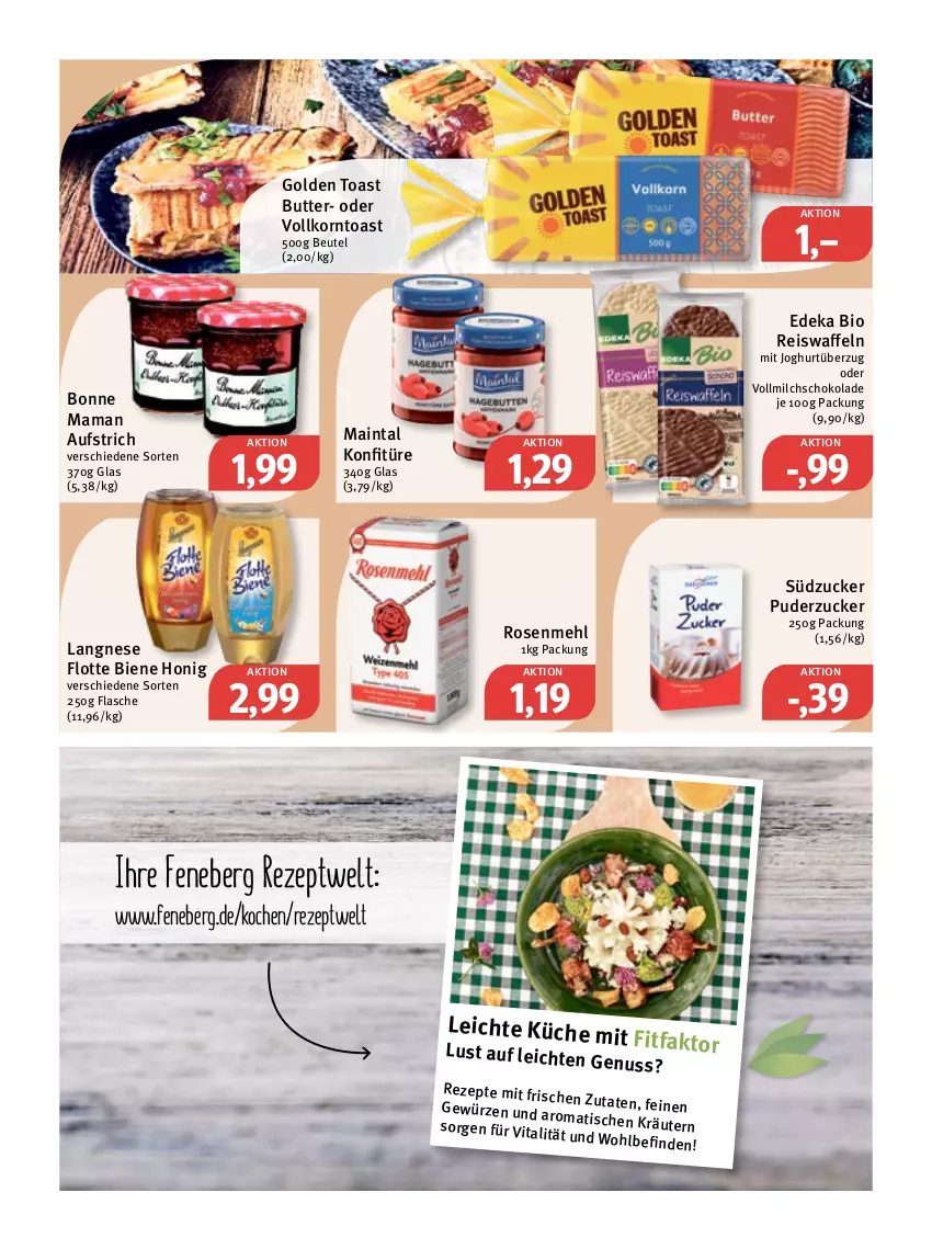 Aktueller Prospekt Feneberg - Prospekte - von 16.02 bis 18.02.2023 - strona 7 - produkty: aufstrich, beutel, bio, bonne maman, butter, deka, edeka bio, eis, eiswaffeln, flasche, gewürz, golden toast, honig, joghur, joghurt, konfitüre, korn, küche, langnese, mam, mehl, milch, nuss, reis, Reiswaffeln, rezept, rezepte, rosen, Rosenmehl, schoko, schokolade, südzucker, Ti, tisch, toast, vita, vollmilch, waffeln, zucker