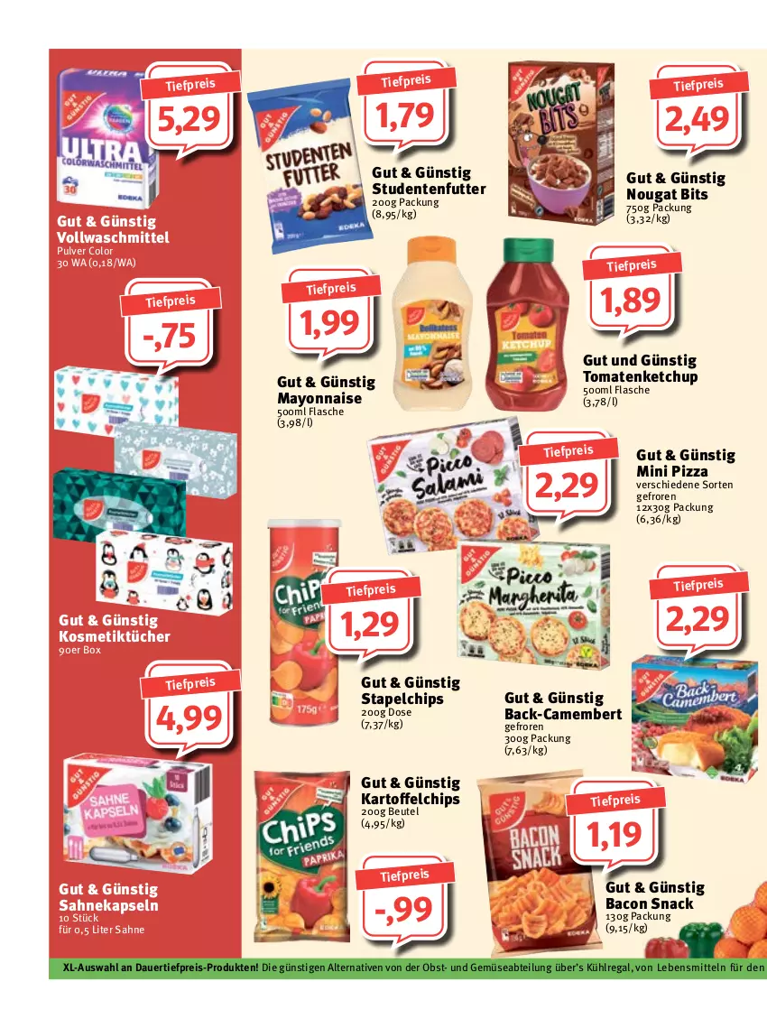 Aktueller Prospekt Feneberg - Prospekte - von 16.02 bis 18.02.2023 - strona 8 - produkty: Abtei, auer, bacon, beutel, camembert, chips, dauertiefpreis, eis, ente, flasche, kartoffel, kartoffelchips, ketchup, kosmetik, Kosmetiktücher, kühlregal, lebensmittel, mayonnaise, obst, pizza, regal, reis, sahne, snack, studentenfutter, Ti, tiefpreis, tomate, tomaten, tomatenketchup, tücher, und gemüse, vollwaschmittel, waschmittel, Yo