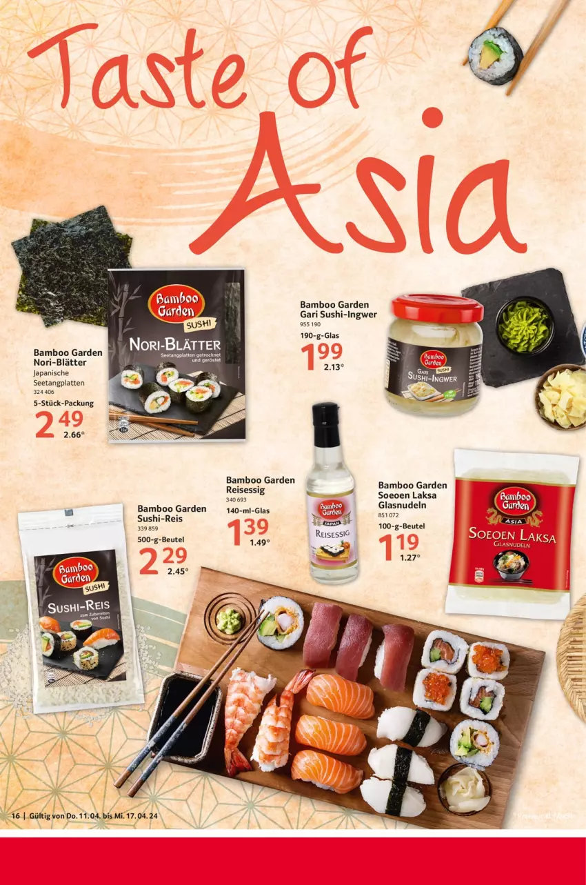 Aktueller Prospekt Selgros - Food - von 11.04 bis 17.04.2024 - strona 16 - produkty: bamboo, beutel, eis, essig, ingwer, latte, nudel, nudeln, reis, ssd, Sushi, Ti