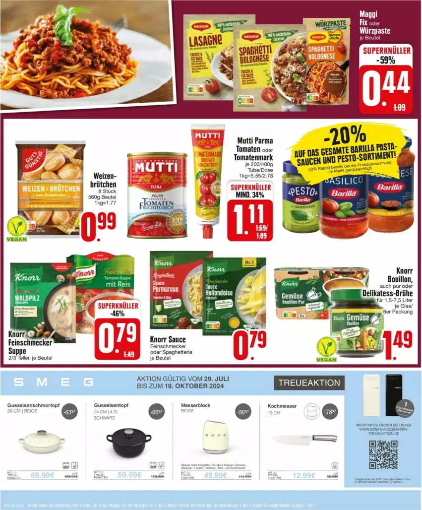 Aktueller Prospekt Edeka - Prospekte - von 19.08 bis 24.08.2024 - strona 22 - produkty: beutel, Brühe, deka, eis, elle, feinschmecker, knorr, messer, messerblock, Mutti, pesto, Ria, sauce, suppe, teller, Ti, tomate, tomaten, tomatenmark, topf