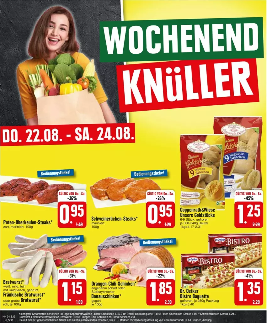 Aktueller Prospekt Edeka - Prospekte - von 19.08 bis 24.08.2024 - strona 26 - produkty: baguette, beutel, Bistro Baguette, bratwurst, chili, coppenrath, eis, fleisch, Goldstücke, grobe bratwurst, Kalbfleisch, mit kalbfleisch, pute, schinken, schwein, schweine, schweinerücken, steak, steaks, Ti, wein, weine, wurst