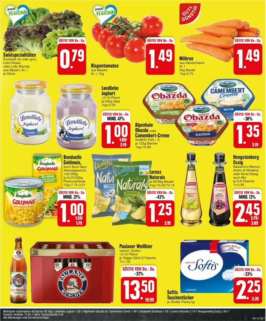 Aktueller Prospekt Edeka - Prospekte - von 19.08 bis 24.08.2024 - strona 27 - produkty: aceto, Alpenhain, balsam, balsamico, balsamico bianco, beutel, bio, bonduelle, camembert, creme, elle, essig, flasche, Goldmais, hengstenberg, mais, Mode, möhren, salat, Spezi, Ti