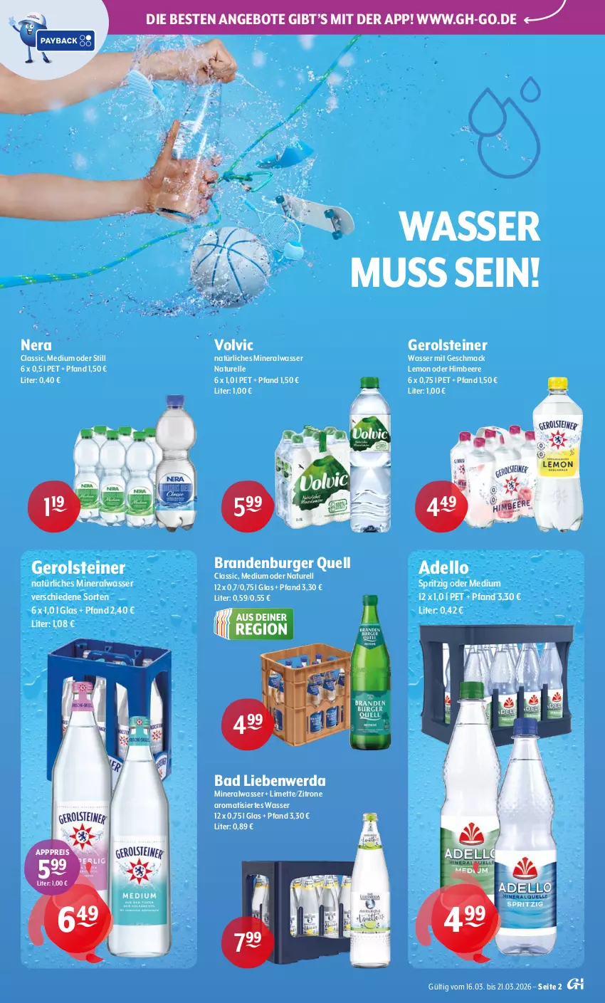Aktueller Prospekt Getraenke Hoffmann - Prospekte - von 16.03 bis 21.03.2026 - strona 2 - produkty: Alwa, angebot, angebote, Bad, Bad Liebenwerda, beere, burger, dell, eis, elle, gerolsteine, gerolsteiner, himbeer, himbeere, limette, mac, Mett, mineralwasser, natur, natürliches mineralwasser, reis, rel, steiner, Ti, volvic, volvic natürliches, wasser, zitrone