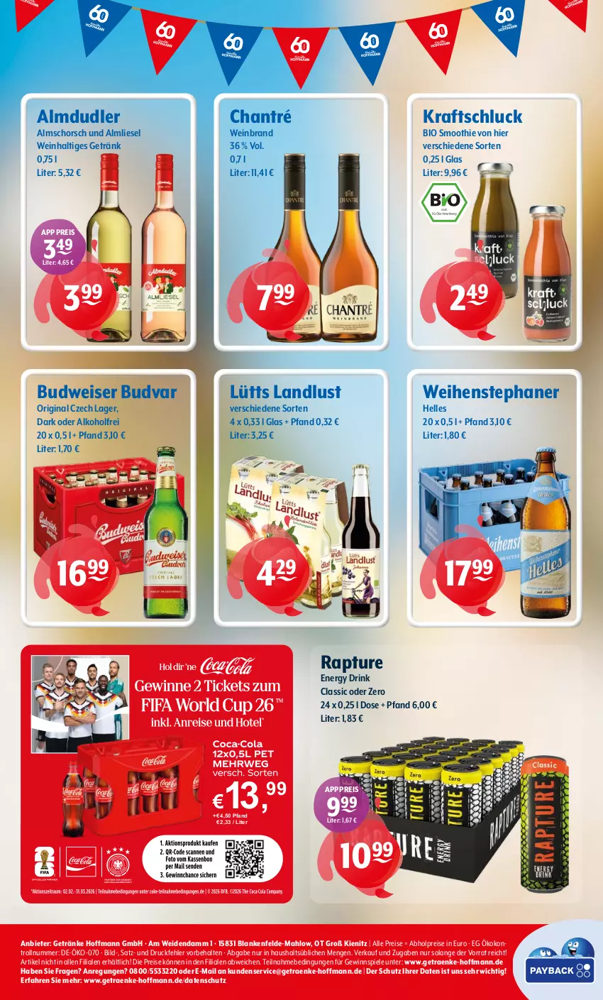Aktueller Prospekt Getraenke Hoffmann - Prospekte - von 16.03 bis 21.03.2026 - strona 8 - produkty: abholpreise, alkohol, almdudler, bio, budweiser, chantré, drink, eis, elle, energy drink, getränk, getränke, gewinnspiel, gin, kraft, reis, smoothie, Spiele, Ti, weihenstephan, wein, weinbrand