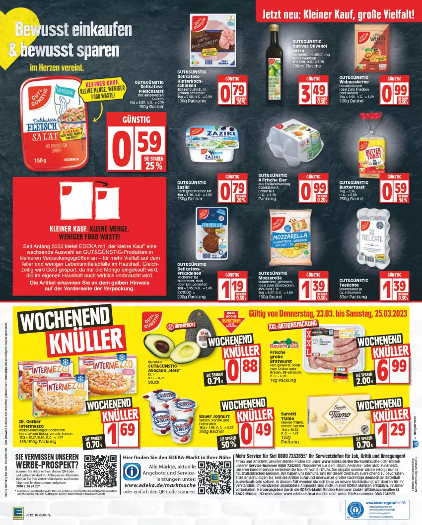 Aktueller Prospekt Edeka - Angebote der Woche - von 20.03 bis 25.03.2023 - strona 16 - produkty: angebot, angebote, auer, Bau, Bauer, Becher, beutel, deka, dell, eis, elle, fleisch, fleischsalat, frikadellen, gurke, gurken, küche, Küchen, lebensmittel, leine, LG, Liege, mozzarella, natur, nexa, nuss, papier, Rauch, rel, salat, snack, tee, Teelicht, teelichte, telefon, teller, Ti, uhr, walnuss, walnusskerne, zaziki