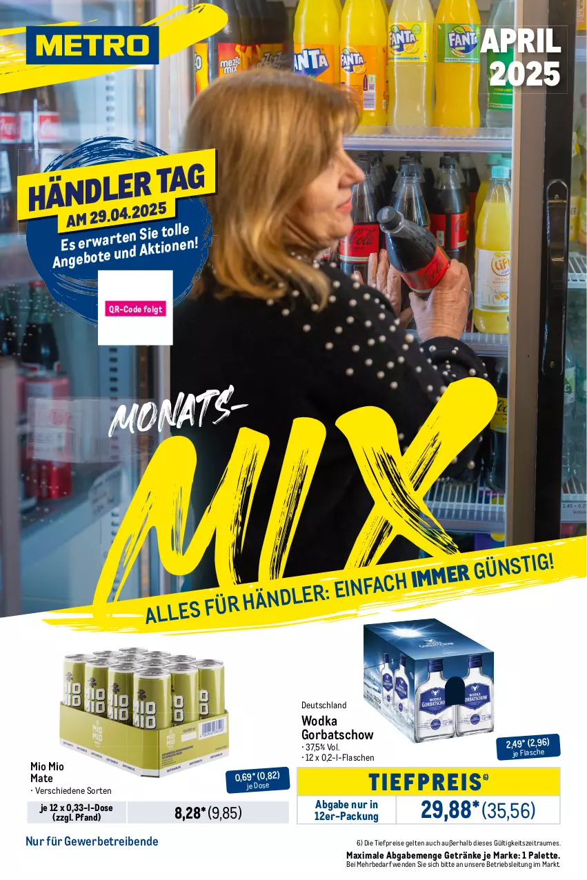 Aktueller Prospekt Metro - Monats-Mix - von 01.04 bis 30.04.2025 - strona 1 - produkty: eis, flasche, getränk, getränke, Gorbatschow, LG, Mio Mio, Palette, pril, reis, Ti, tiefpreis, wodka