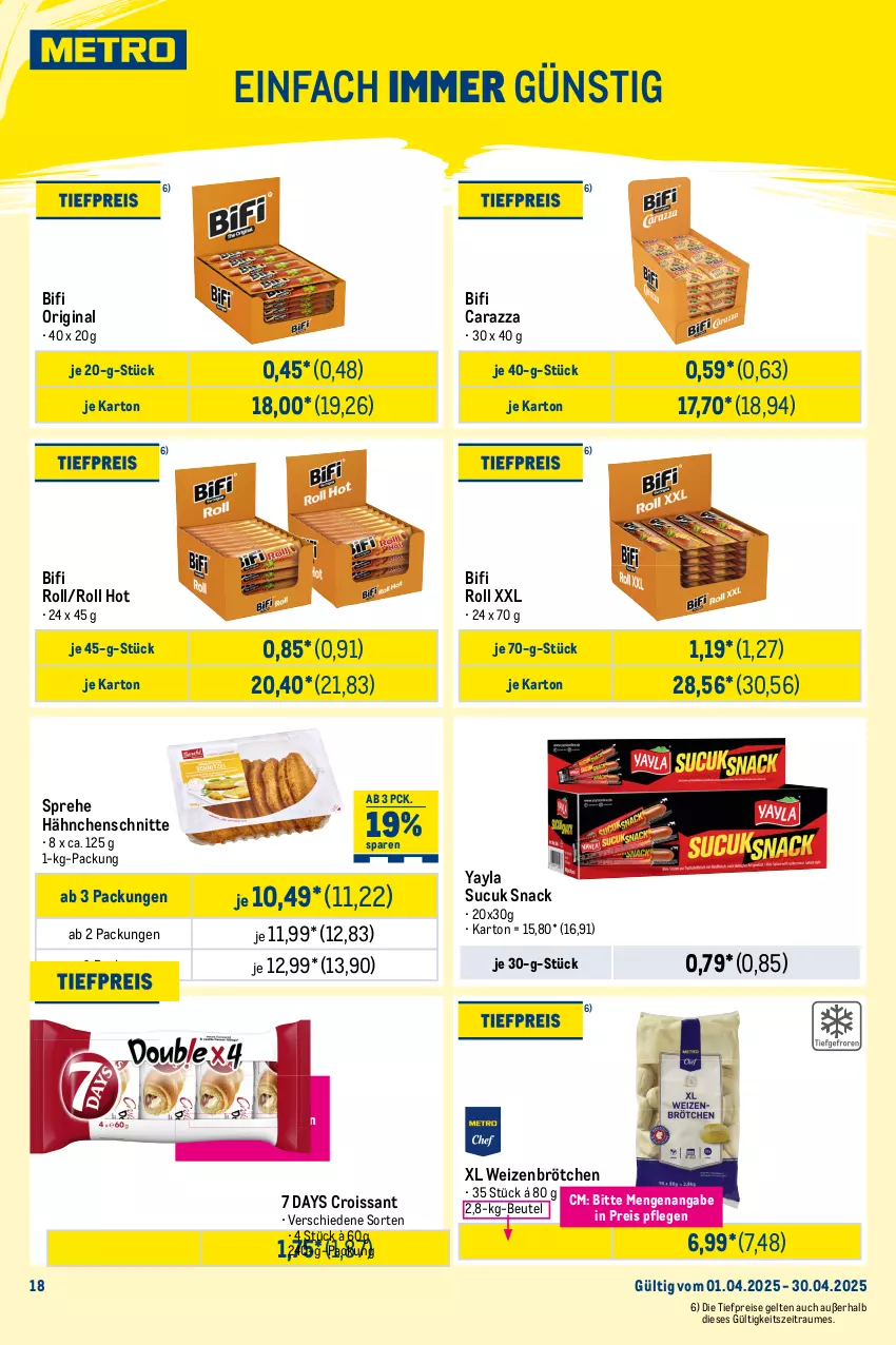 Aktueller Prospekt Metro - Monats-Mix - von 01.04 bis 30.04.2025 - strona 18 - produkty: beutel, bifi, blume, blumen, blumenöl, braun, brötchen, Croissant, Donut, donuts, eier, eis, flasche, gin, mehl, milch, Muffin, muffins, reis, rum, salz, snack, sonnenblume, sonnenblumen, sonnenblumenöl, Sucuk, Ti, tiefpreis, weizenbrötchen, weizenmehl, zucker