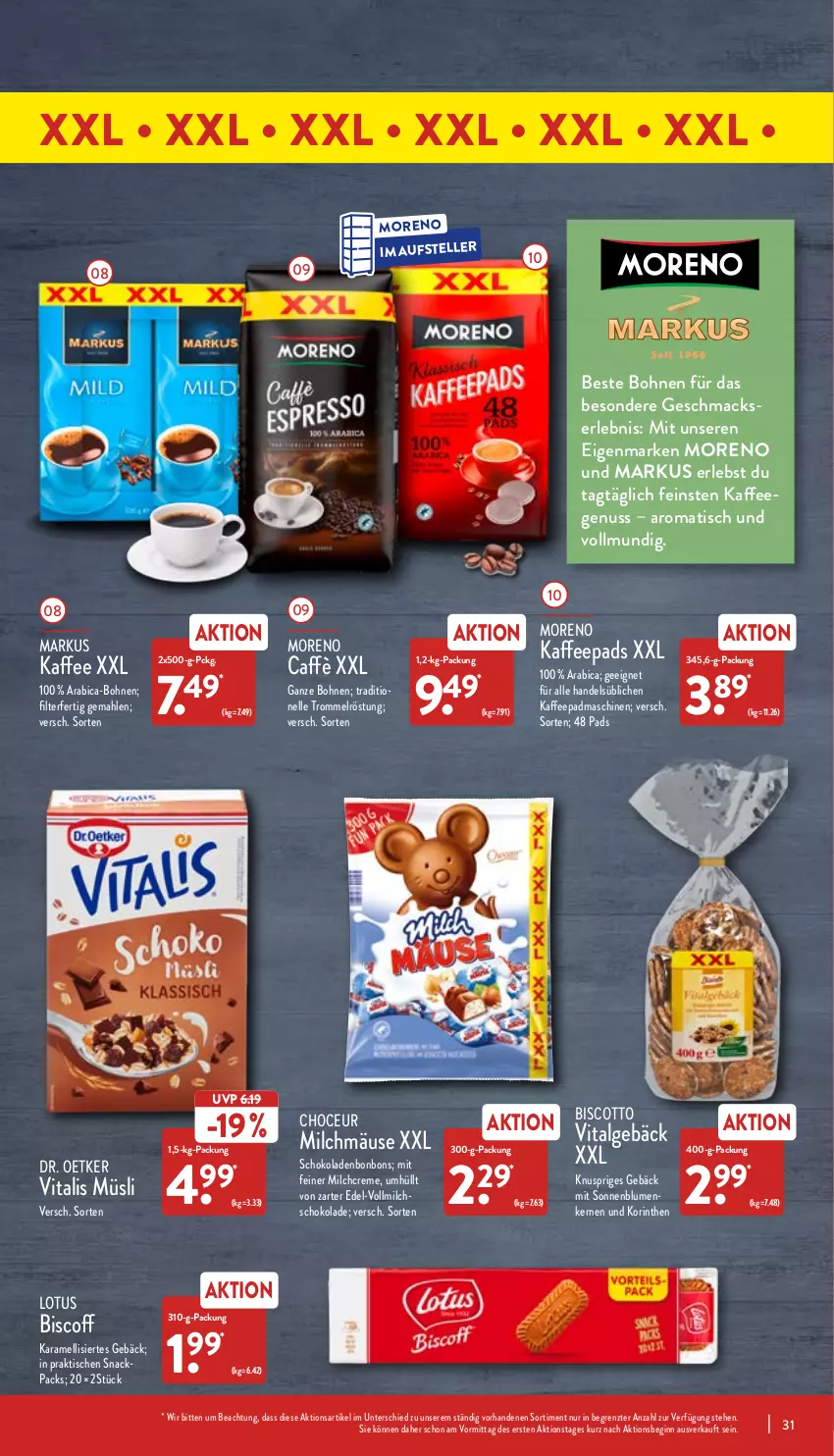 Aktueller Prospekt Aldi Nord - Aldi-Vorschau - von 30.05 bis 04.06.2022 - strona 31 - produkty: biscoff, biscotto, blume, blumen, bohne, bohnen, bonbons, creme, Dr. Oetker, elle, gin, kaffee, kaffeegenuss, kaffeepads, karamell, LG, mac, milch, Moreno, müsli, nuss, schoko, schokolade, schokoladen, snack, sonnenblume, sonnenblumen, teller, Ti, tisch, trommel, vita, vitalis, vitalis müsli, vollmilch, ZTE