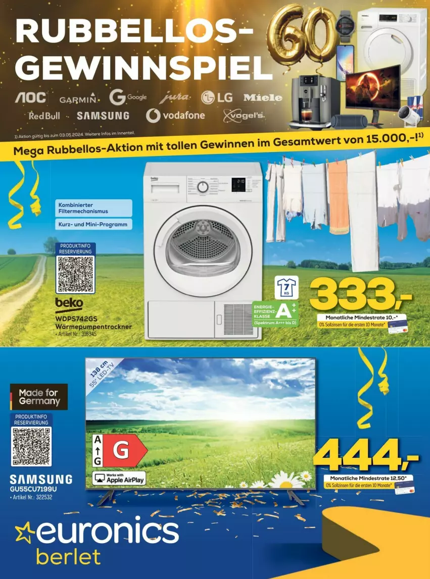 Aktueller Prospekt Euronics - Prospekte - von 16.04 bis 21.04.2024 - strona 1 - produkty: Germ, Samsung, Ti, Trockner, vodafone, wärmepumpentrockner