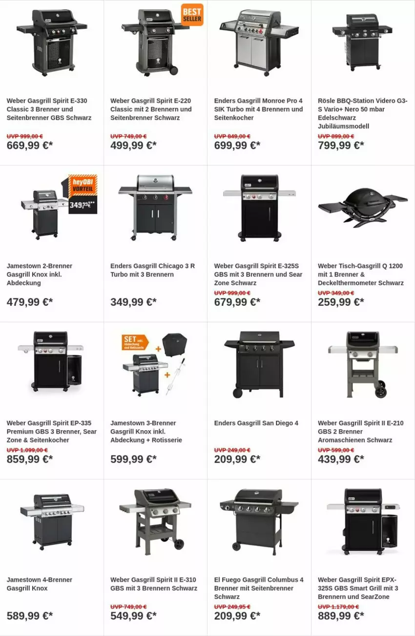 Aktueller Prospekt Obi - Prospekte - von 07.11 bis 15.11.2023 - strona 7 - produkty: decke, Deckel, dell, enders, gasgrill, grill, Jubiläums, Kocher, Mode, nero, rösle, thermometer, Ti, tisch, weber