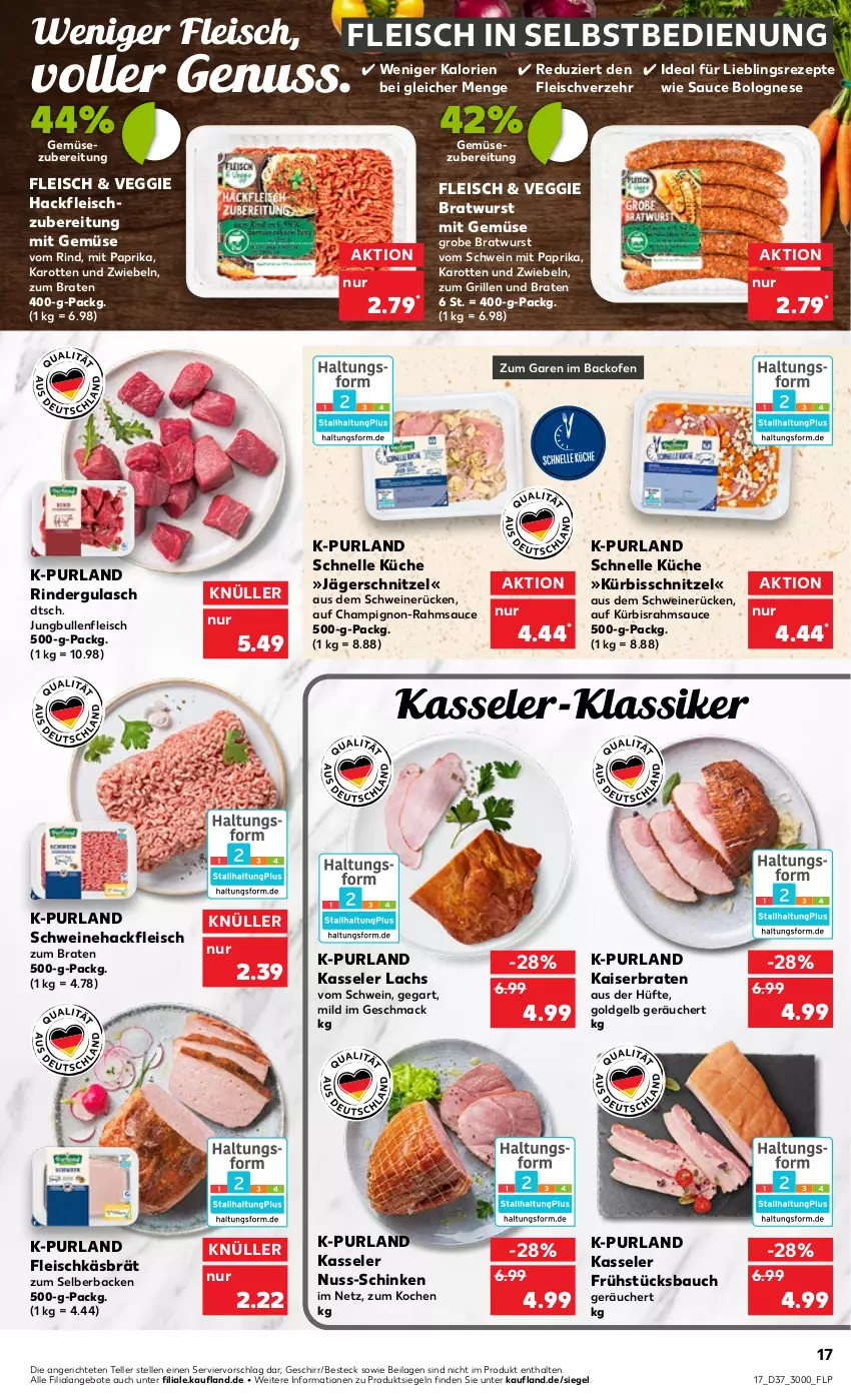 Aktueller Prospekt Kaufland - von 15.09 bis 21.09.2022 - strona 17 - produkty: angebot, angebote, backofen, Bau, besteck, bolognese, braten, bratwurst, champignon, eis, elle, fleisch, fleisch in selbstbedienung, geschirr, grill, grobe bratwurst, gulasch, hackfleisch, ilag, jungbullen, Kaiser, karotten, kasseler, küche, Kürbis, lachs, mac, mit gemüse, mit paprika, nuss, Ofen, paprika, purland, rezept, rezepte, rind, rinder, rindergulasch, sauce, schinken, schnitzel, schwein, schweine, Schweinehackfleisch, schweinerücken, teller, Ti, veggie, wein, weine, wurst, zwiebel, zwiebeln