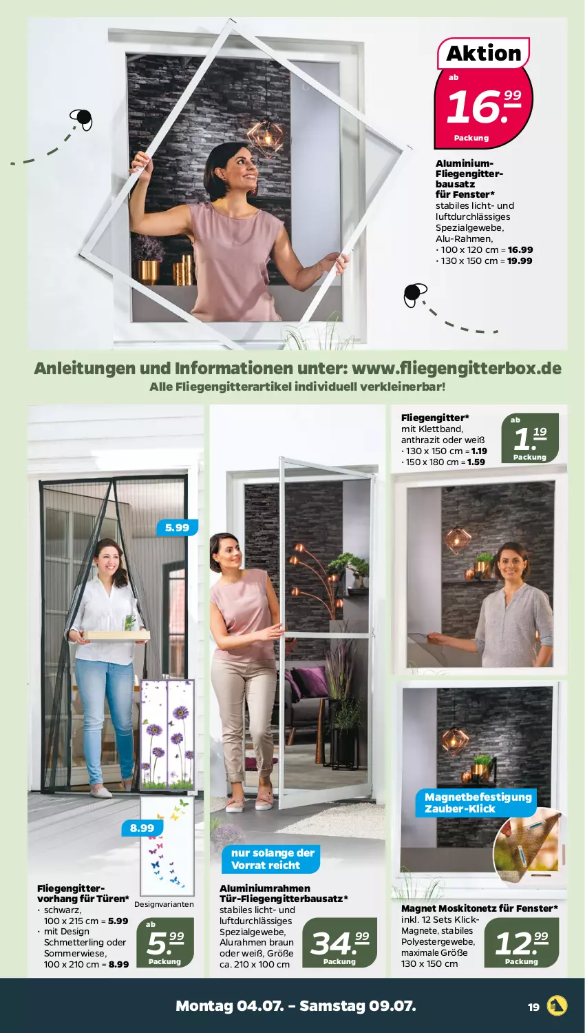 Aktueller Prospekt Netto - Angebote ab Montag - von 04.07 bis 09.07.2022 - strona 19 - produkty: Bau, braun, fenster, fliegengitter, leine, LG, Liege, Mett, moskitonetz, Ria, Schmetterling, Spezi, Ti