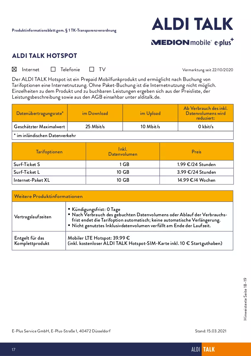 Aktueller Prospekt AldiSud - ALDI TALK - von 26.07 bis 31.07.2021 - strona 17