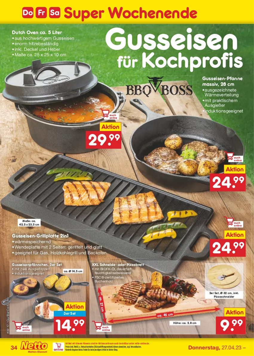 Aktueller Prospekt Netto Marken-Discount - Filial-Angebote - von 24.04 bis 29.04.2023 - strona 34 - produkty: auer, backofen, bio, buch, decke, Deckel, eis, grill, grillplatte, Holz, holzkohle, holzkohlegrill, HP, Kohlegrill, latte, ndk, Ofen, pfanne, pizza, reis, Ti, tisch